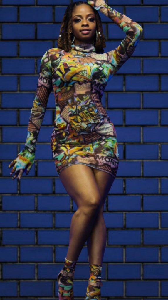 Graffiti Mini Dress (Pre-order) Ship in 7-10 days