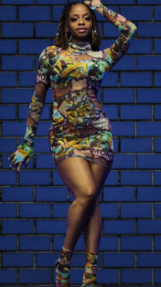 Graffiti Mini Dress (Pre-order) Ship in 7-10 days